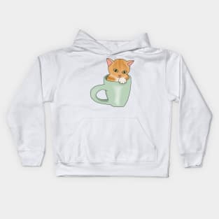 Kitty in a cup (fluffy orange cat) Kids Hoodie